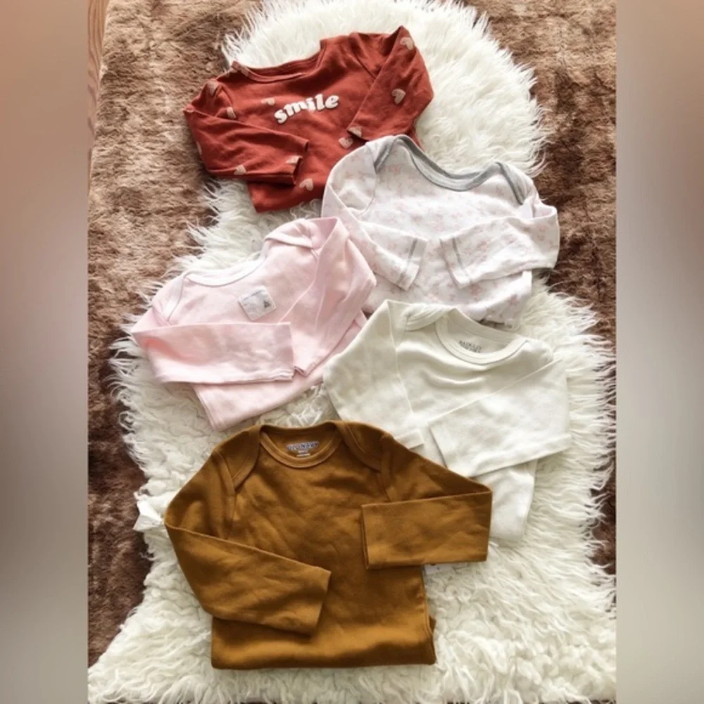 Bundle Baby Girl Long Sleeve Onesie Pajama 6-12 M Burt Bees Carters Old Navy